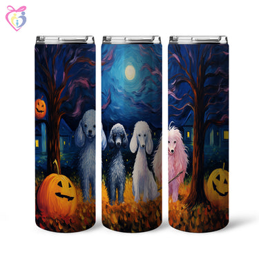 Poodle Halloween With Pumpkin 20oz Skinny Tumbler, Holiday Skinny Tumbler, For Dog Lovers, Vibrant Tumbler, Trending Tumbler